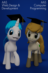 Size: 1800x2700 | Tagged: safe, artist:deloreandudetommy, oc, oc only, oc:logic puzzle, oc:supersaw, species:earth pony, species:pony, 3d, clothing, couple, gay, graduation, graduation cap, hat, male