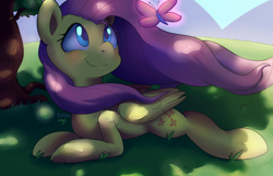 Size: 2200x1414 | Tagged: safe, artist:talimingi, character:fluttershy, species:pegasus, species:pony, butterfly, cute, female, mare, shyabetes, solo