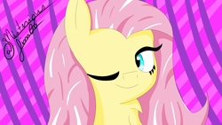 Size: 2560x1440 | Tagged: safe, artist:jimmy draws, character:fluttershy, species:pegasus, species:pony, bust, cute, eye, eyes, portrait, smiling