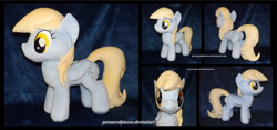 Size: 1600x749 | Tagged: safe, artist:peruserofpieces, character:derpy hooves, species:pegasus, species:pony, facing away, female, folded wings, front view, irl, mare, photo, plushie, profile, smiling, solo, toy, wings