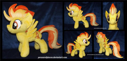 Size: 1600x770 | Tagged: safe, artist:peruserofpieces, character:spitfire, species:pegasus, species:pony, female, front view, irl, mare, photo, plushie, profile, rear view, smiling, solo, toy, wings