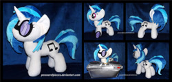 Size: 1600x770 | Tagged: safe, artist:peruserofpieces, character:dj pon-3, character:vinyl scratch, species:pony, species:unicorn, accessories, accessory, female, happy, horn, irl, mare, missing accessory, photo, plushie, profile, record, record player, smiling, sunglasses, toy, turntable