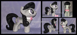 Size: 1600x726 | Tagged: safe, artist:peruserofpieces, character:octavia melody, species:earth pony, species:pony, accessory, bow, bow tie, female, front view, happy, irl, mare, missing accessory, necktie, photo, plushie, profile, smiling, solo, toy