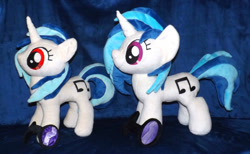 Size: 1280x786 | Tagged: safe, artist:peruserofpieces, character:dj pon-3, character:vinyl scratch, species:pony, species:unicorn, accessory, comparison, female, horn, irl, mare, missing accessory, photo, plush this again, plushie, ponidox, profile, self ponidox, side by side, sunglasses, then and now, toy, wrong eye color