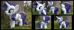 Size: 4350x1754 | Tagged: safe, artist:peruserofpieces, character:rarity, species:pony, species:unicorn, female, horn, irl, mare, photo, plushie, profile, smiling, solo, toy