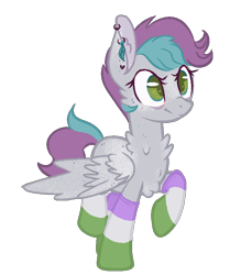Size: 708x808 | Tagged: safe, artist:hippykat13, artist:sabokat, artist:trichykitty, base used, oc, oc only, oc:kitty sweet, species:pegasus, species:pony, bags under eyes, clothing, cute, dappled, freckles, genderqueer, neck fluff, piercing, short hair, simple background, socks, solo, striped socks, transparent background