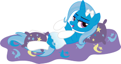 Size: 2846x1511 | Tagged: safe, artist:leopurofriki, character:trixie, species:pony, species:unicorn, bow, clothing, female, hair bow, lidded eyes, mare, on back, pillow, simple background, socks, solo, transparent background