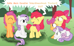 Size: 1024x629 | Tagged: safe, artist:dazed-and-wandering, character:apple bloom, character:scootaloo, character:sweetie belle, species:earth pony, species:pegasus, species:pony, species:unicorn, applebuck, bandana, colt, cutie mark cavaliers (rule 63), cutie mark crusaders, female, filly, male, ponidox, rule 63, scooteroll, self ponidox, silver bell
