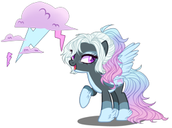 Size: 2750x2050 | Tagged: safe, artist:gihhbloonde, artist:meimisuki, base used, oc, oc only, oc:alluring storm, parent:rainbow dash, parent:thunderlane, parents:thunderdash, species:pegasus, species:pony, eyeshadow, female, makeup, mare, multicolored hair, offspring, open mouth, pale belly, raised hoof, simple background, solo, transparent background