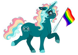Size: 1280x906 | Tagged: safe, artist:cascayd, oc, oc only, oc:cascading river, species:pony, species:unicorn, flag, lgbt, male, pride, pride flag, solo