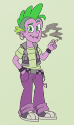 Size: 1610x2732 | Tagged: safe, artist:itoruna-the-platypus, character:spike, my little pony:equestria girls, cigarette, equestria girls-ified, green background, human spike, simple background