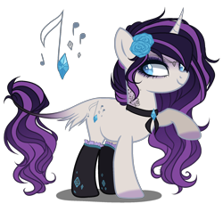 Size: 1900x1810 | Tagged: safe, artist:gihhbloonde, artist:meimisuki, base used, oc, oc only, parent:octavia melody, parent:rarity, parents:raritavia, species:classical unicorn, species:pony, species:unicorn, adoptable, bedroom eyes, choker, clothing, cloven hooves, eyeshadow, female, flower, flower in hair, leonine tail, magical lesbian spawn, makeup, mare, offspring, open mouth, raised hoof, simple background, socks, solo, stockings, tattoo, thigh highs, transparent background, unshorn fetlocks
