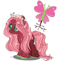 Size: 852x938 | Tagged: safe, artist:gihhbloonde, artist:meimisuki, base used, oc, oc only, parent:fluttershy, parent:tree hugger, parents:flutterhugger, species:earth pony, species:pony, adoptable, eyeshadow, female, floral head wreath, flower, flower in hair, freckles, leaf, magical lesbian spawn, makeup, mare, offspring, solo, unshorn fetlocks