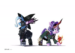 Size: 2000x1414 | Tagged: safe, artist:satv12, character:starlight glimmer, character:trixie, species:pony, species:unicorn, black mage, female, final fantasy, final fantasy xiv, mare, summoner