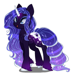 Size: 1000x1000 | Tagged: safe, artist:gihhbloonde, oc, oc only, oc:nightyx, parent:princess luna, species:pony, species:unicorn, ethereal mane, female, galaxy mane, magical parthenogenic spawn, mare, offspring, simple background, solo, transparent background, unshorn fetlocks