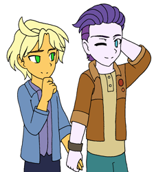 Size: 1337x1494 | Tagged: safe, artist:fantasygerard2000, character:ragamuffin, g4, my little pony: equestria girls, my little pony:equestria girls, spoiler:eqg series (season 2), alternate clothes, dirk thistleweed, gay, holding hands, male, ragadirk, ragamuffin (equestria girls), shipping, simple background, white background