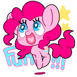Size: 768x768 | Tagged: safe, artist:bbtasu, character:pinkie pie, species:earth pony, species:pony, blushing, cute, diapinkes, female, fun, heart, mare, open mouth, simple background, solo, starry eyes, stars, white background, wingding eyes