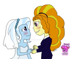 Size: 979x816 | Tagged: safe, artist:resotii, character:adagio dazzle, character:trixie, ship:triagio, my little pony:equestria girls, female, lesbian, marriage, shipping, wedding