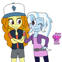 Size: 1024x1023 | Tagged: safe, artist:resotii, character:adagio dazzle, character:trixie, ship:triagio, my little pony:equestria girls, clothing, cosplay, costume, crossover, dipper pines, female, gravity falls, lesbian, pacifica northwest, shipping
