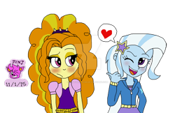 Size: 1024x664 | Tagged: safe, artist:resotii, character:adagio dazzle, character:trixie, ship:triagio, my little pony:equestria girls, female, lesbian, shipping