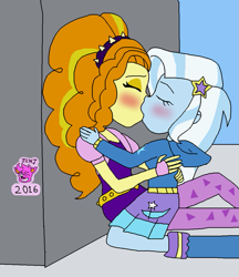 Size: 831x961 | Tagged: safe, artist:resotii, character:adagio dazzle, character:trixie, ship:triagio, my little pony:equestria girls, female, kissing, lesbian, shipping