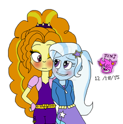 Size: 1024x1036 | Tagged: safe, artist:resotii, character:adagio dazzle, character:trixie, ship:triagio, my little pony:equestria girls, blushing, female, lesbian, shipping