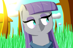 Size: 3000x2000 | Tagged: safe, artist:jimmy draws, character:maud pie, species:earth pony, species:pony, episode:the maud couple, g4, my little pony: friendship is magic, clothing, cute, female, grass, mare, smiling, solo, tree, when she smiles