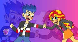 Size: 1024x554 | Tagged: safe, artist:resotii, character:flash sentry, character:sunset shimmer, ship:flashimmer, my little pony:equestria girls, female, holding hands, male, shipping, straight, zoom layer