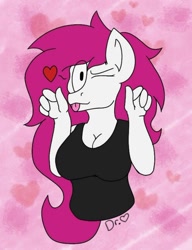 Size: 720x937 | Tagged: safe, artist:drheartdoodles, oc, oc:mamma, species:anthro, alternative, big breasts, breasts, bust, cute, female, heart, milf, nyah, one eye closed, tongue out, wink