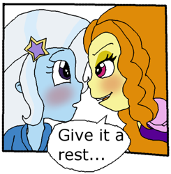 Size: 422x430 | Tagged: safe, artist:resotii, character:adagio dazzle, character:trixie, ship:triagio, my little pony:equestria girls, cropped, female, lesbian, shipping