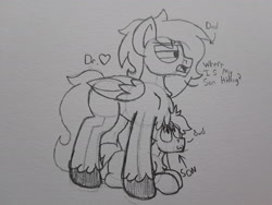 Size: 2576x1932 | Tagged: safe, artist:drheartdoodles, oc, oc only, oc:bolt starcrest, oc:dr.heart, species:pegasus, species:pony, clydesdale, father and son, male, size difference, sketch, traditional art