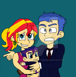 Size: 490x493 | Tagged: safe, artist:resotii, character:flash sentry, character:sunset shimmer, oc, parent:flash sentry, parent:sunset shimmer, parents:flashimmer, ship:flashimmer, my little pony:equestria girls, cropped, family, female, male, offspring, shipping, straight