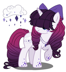 Size: 1100x1200 | Tagged: safe, artist:gihhbloonde, base used, oc, parent:rarity, parent:songbird serenade, species:pony, species:unicorn, bow, female, hair bow, hair over eyes, magical lesbian spawn, mare, offspring, raised hoof, simple background, solo, transparent background