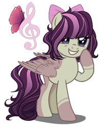 Size: 1300x1600 | Tagged: safe, artist:gihhbloonde, base used, oc, parent:fluttershy, parent:octavia melody, parents:fluttertavia, species:pegasus, species:pony, bow, female, hair bow, magical lesbian spawn, mare, offspring, simple background, solo, transparent background