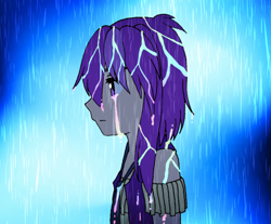 Size: 1352x1120 | Tagged: safe, artist:fantasygerard2000, oc, oc only, oc:magus eveningstar, episode:let it rain, g4, my little pony: equestria girls, my little pony:equestria girls, spoiler:eqg series (season 2), blue background, crying, female, rain, simple background, solo, wet