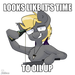 Size: 5120x5120 | Tagged: safe, artist:difis, oc, oc:night striker, species:bat pony, ainsley harriott, caption, frying pan, image macro, jewelry, meme, necklace, oil, pan, simple background, text, white background