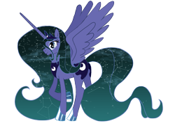 Size: 1465x1080 | Tagged: safe, artist:feather, character:princess luna, constellation, female, galaxy mane, simple background, solo