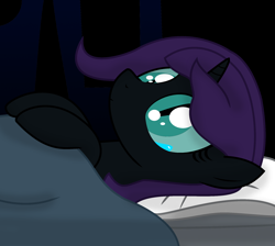 Size: 2000x1792 | Tagged: dead source, safe, artist:dazed-and-wandering, oc, oc only, oc:nyx, species:pony, species:unicorn, bed, lying down, lying on bed, solo