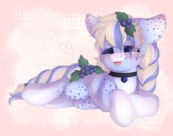 Size: 3000x2369 | Tagged: safe, artist:adostume, oc, oc only, species:pony, bangs, blep, braid, braided tail, choker, eyes closed, female, freckles, mare, markings, mlem, on side, silly, simple background, solo, tongue out