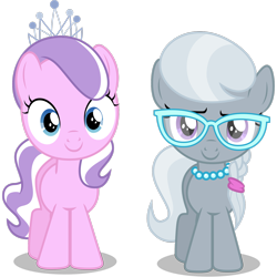 Size: 1600x1600 | Tagged: safe, artist:caliazian, character:diamond tiara, character:silver spoon, species:earth pony, species:pony, duo, female, filly, glasses, jewelry, looking at you, necklace, simple background, transparent background