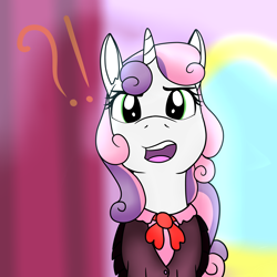 Size: 6000x6000 | Tagged: safe, artist:dazed-and-wandering, character:sweetie belle, species:pony, species:unicorn, clothing, exclamation point, female, interrobang, male, question mark, solo, stallion, surprised