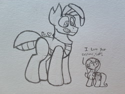 Size: 2576x1932 | Tagged: safe, artist:drheartdoodles, character:fluttershy, oc, species:pony, antennae, dialogue, female, filly, filly fluttershy, insect, size difference, younger