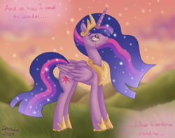 Size: 2286x1797 | Tagged: safe, artist:itoruna-the-platypus, character:twilight sparkle, character:twilight sparkle (alicorn), species:alicorn, species:pony, episode:the last problem, g4, my little pony: friendship is magic, crying, end of ponies, female, immortality blues, older, older twilight, princess twilight 2.0, profile, solo
