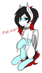 Size: 2048x3473 | Tagged: safe, artist:bitrate16, oc, oc only, oc:gothi, species:bat pony, bat pony oc, clothing, collar, dress, lead, looking at you, outline, simple background, sitting, socks, solo, text, transparent background, vector