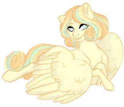Size: 1205x1038 | Tagged: safe, artist:whalepornoz, oc, oc only, oc:spring azure, parent:dumbbell, parent:fluttershy, parents:dumbshy, species:pegasus, species:pony, offspring, simple background, solo, white background