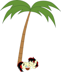 Size: 1955x2282 | Tagged: safe, artist:chipmagnum, oc, oc:raven fear, species:earth pony, species:pony, chillax, chillaxing, coconut, drinking, drinking straw, food, happy, palm tree, relaxed, relaxing, resting, solo, straw, tree, vector