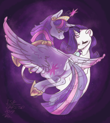 Size: 1280x1432 | Tagged: safe, artist:laps-sp, character:rarity, character:twilight sparkle, character:twilight sparkle (alicorn), species:alicorn, species:pony, species:unicorn, fanfic:the enchanted library, ship:rarilight, element of magic, fanfic art, female, ghost, ghost pony, lesbian, shipping