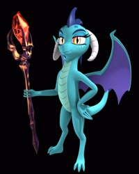 Size: 2000x2500 | Tagged: safe, artist:argos90, character:princess ember, species:dragon, 3d, black background, bloodstone scepter, dragon lord ember, simple background