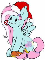 Size: 1576x2100 | Tagged: safe, artist:noxi1_48, character:kerfuffle, species:pony, candy, candy cane, christmas, clothing, commission, food, happy, hat, holiday, santa hat, simple background, solo, sugar cane, white background, your character here