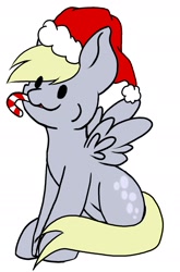 Size: 1372x2082 | Tagged: safe, artist:noxi1_48, character:derpy hooves, species:pegasus, species:pony, candy, candy cane, christmas, clothing, commission, female, food, happy, hat, holiday, santa hat, simple background, solo, sugar cane, white background, your character here